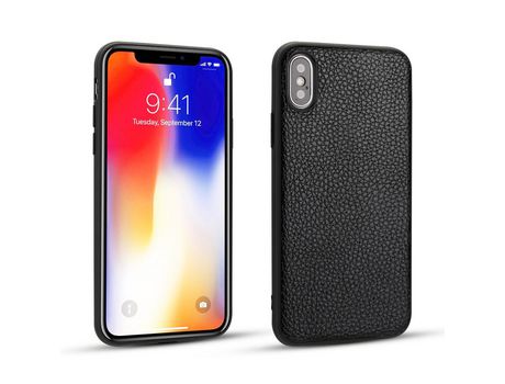 Carcasa TPU + PU piel de lichi negro por Apple iPhone XS/X