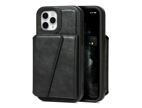 Funda TPU + PU con suporte y porta-tarjetas negro por iPhone 11 Pro 5.8