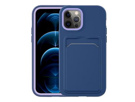 Funda TPU bicolor resistente a arañas con porta-tarjetas azul royal/púrpura por iPhone 13 6.1