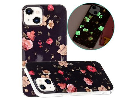 Funda TPU flor negra noctilescente y a prueba de choques por iPhone 13 6.1
