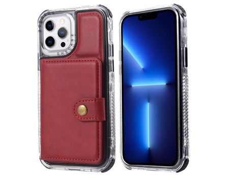 Funda TPU retro anti-queda con suporte y porta-tarjetas rojos por iPhone 13 Pro 6.1