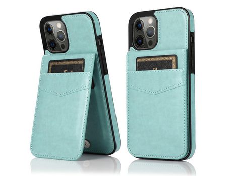 Funda TPU + PU con muleta y poseedor del tarjeta verde por iPhone 13 Pro 6.1