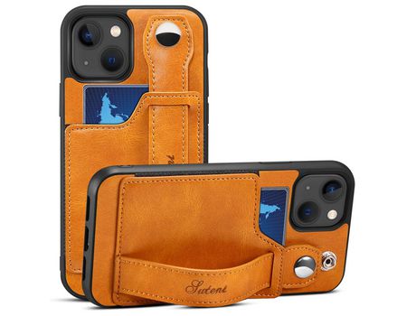 Funda TPU + PU con muleta por pulseira y porta-tarjeta caqui por iPhone 13 6.1