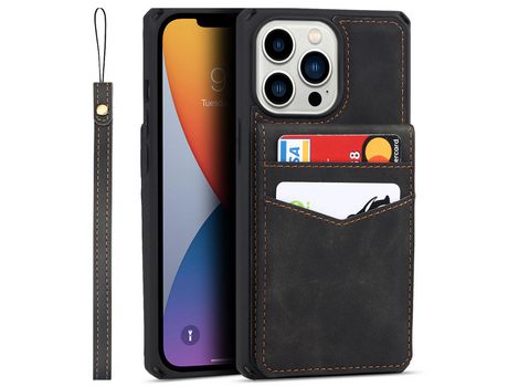 Funda TPU + PU Anti-lágrimas con muleta y poseedor del tarjeta negro por iPhone 13 Pro 6.1