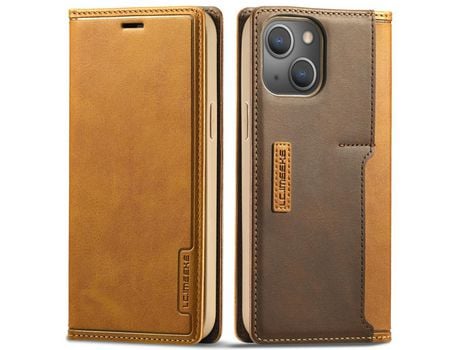 Funda PU + TPU LC.IMEEKE laço magnético con suporte de tarjeta marrón por iPhone 13 6.1