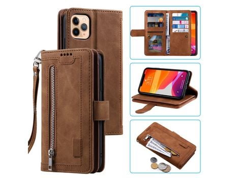 Carcasa PU bolso con estante con 9 titulares de tarjeta marrom por Apple iPhone 12 Pro/iPhone 12 Max 6.1