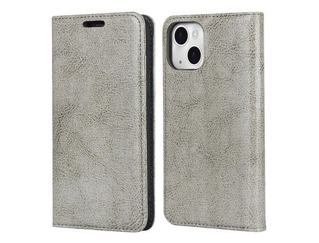 Funda de couro genuino textura de caballo Loco con poseedor de tarjeta cinza por iPhone 13 mini 5.4