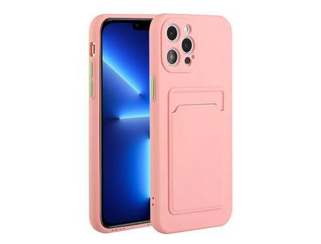 Funda TPU flexível con porta-tarjetas externo rosa por iPhone 13 Pro Max 6.7