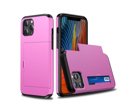 Carcasa TPU slide híbrido con suporte por tarjeta rosa por Apple iPhone 12 Max/12 Pro 6.1