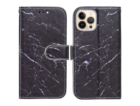 Funda PU + TPU Cerrar magnético con fundo en mármol negro por iPhone 13 Pro 6.1
