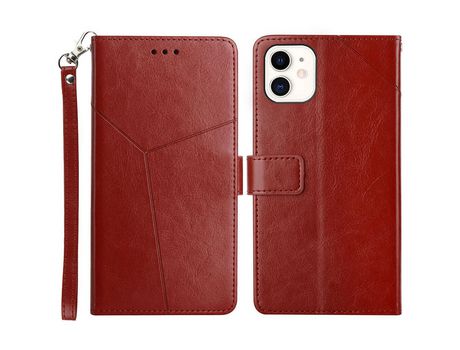 Funda PU patrón de linha en forma de y vinho tinto por iPhone 12 mini 5.4