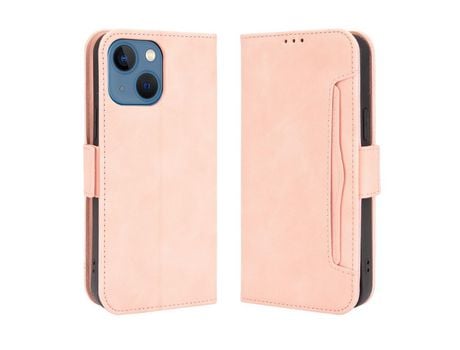 Funda PU + TPU con suporte y porta-tarjetas rosa por iPhone 13 6.1