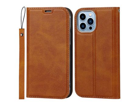 Funda TPU + PU con poseedor de tarjeta y cable marrón por iPhone 13 Pro 6.1