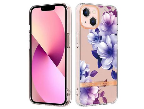 Funda TPU patrón floral galvanoplastia flexível begonia roxa por iPhone 13 6.1