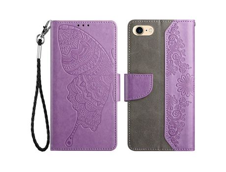 Funda PU patrón Anti-lágrimas mariposa y flor púrpura por iPhone 7/8/SE (2020)/(2022)