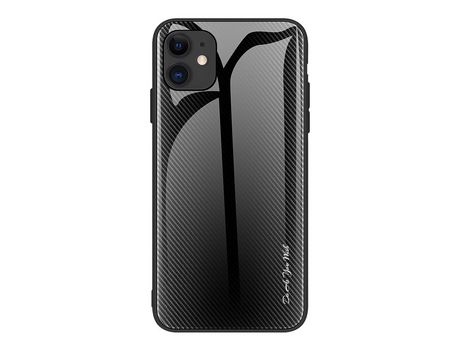 Carcasa TPU combinación de fibra de carbono y textura de vidrio negro por Apple iPhone 12 5.4
