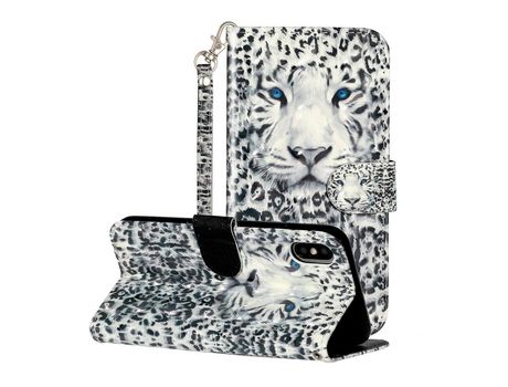 Carcasa PU impresión de normas de blanqueamiento con pontos de luz con apoyo leopardo por Apple iPhone X/XS 5.8