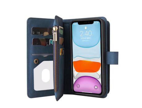 Funda PU + TPU con suporte suporte por tarjeta y bolso con zíper azul por iPhone 11 6.1