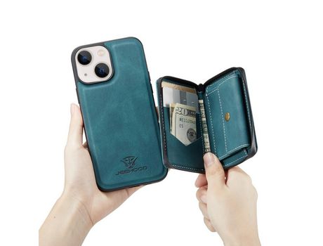 Funda TPU JEEHOOD magnético desmontable 2 en 1 híbrido con zíper verde por iPhone 13 mini 5.4