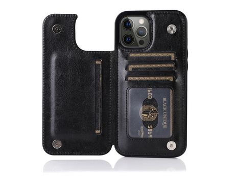 Funda TPU + PU magnético textura de caballo Loco Anti-lágrimas con suporte y suporte de tarjeta negro por iPhone 13 Pro Max 6.7
