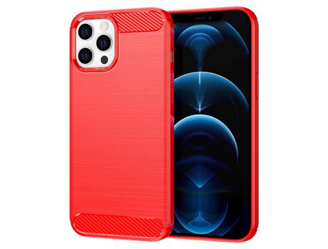 Funda TPU textura de fibra de carbono flexível rojo por iPhone 12 Pro Max 6.7