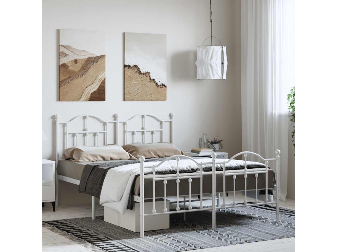 Estructura Cama Sin Colchón Con Estribo Metal Blanco 150x200 Cm