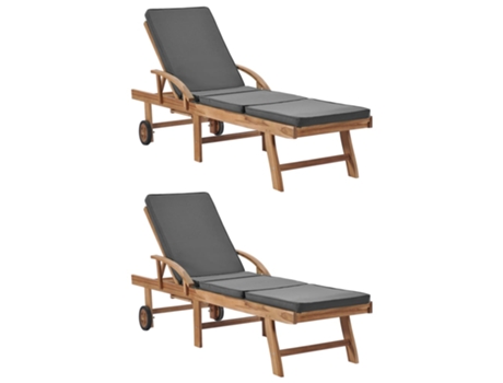 MAISON EXCLUSIVE Tumbonas con cojín 2 uds madera maciza de teca gris oscuro