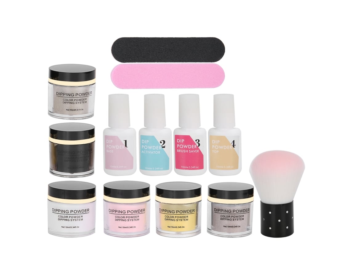 Kit De Pó Para Imersão De Unhas Com Esmalte Base E Top, Pincéis E Ferramentas De Manicure K1215