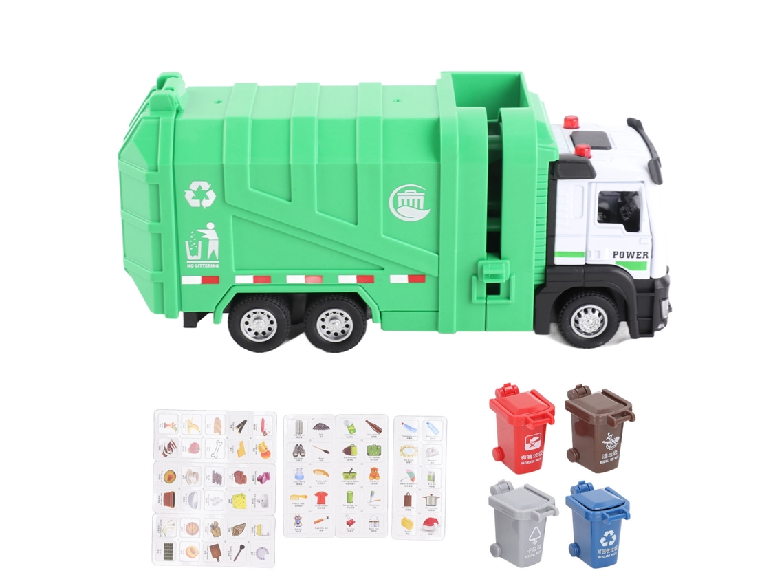 Modelo De Vehículo De Saneamiento De Aleación Con 4 Cubos De Basura Y 3 Pegatinas - Juguete Para Niños