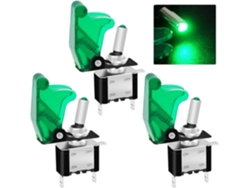 3pcs Interruptor De Palanca Iluminado 12v 20a Spst Con Tapa Impermeable Para Coches De Carreras - Verde
