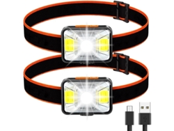 Linterna frontal recargable USB de alta potencia, 2000 lúmenes, 5 modos, luz blanca y roja, resistente al agua IPX5, paquete de 2 unidades.