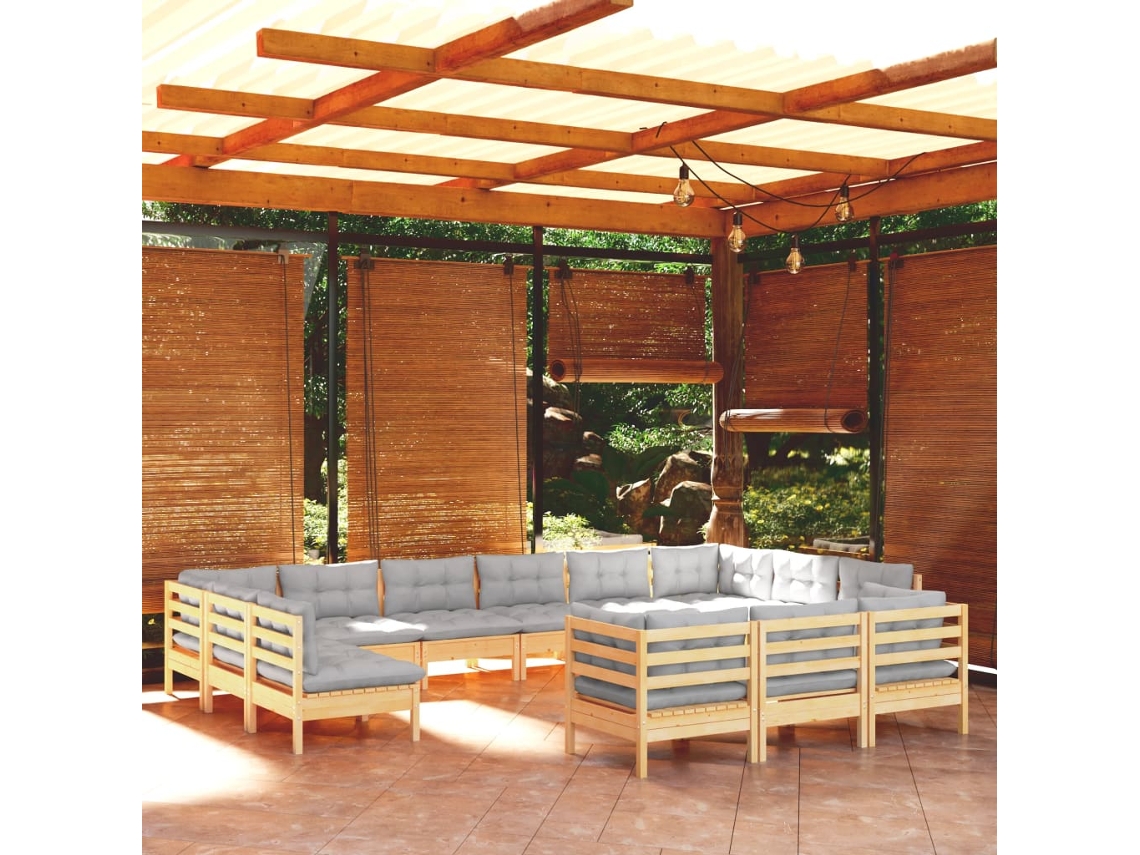 Conjunto de jardín de 13 piezas con cojines de pino gris de DKD Home Decor