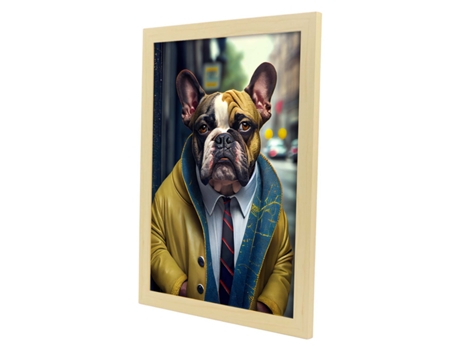 NACNIC Lámina Bulldog De Amarillo Dinámico En Fotografía A Todo Color Divertidas Ilustraciones Realistas De Animales Con Ropa Humana A3 Marco Negro