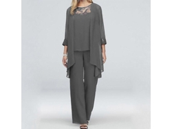 2026-traje De Pantalón Para Madre De La Novia 3 Piezas Conjunto Formal De Novia Chiffon Plus Size 4xl Gris