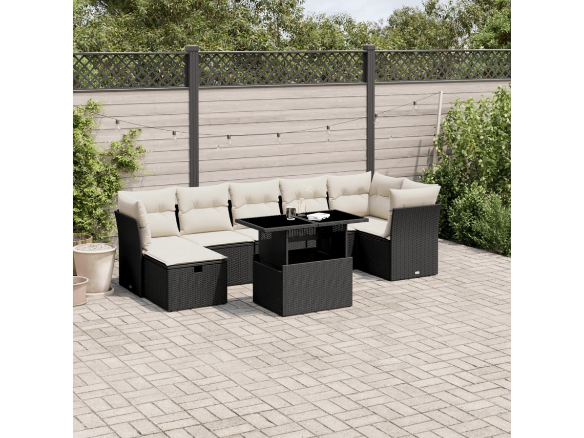 Conjunto de 8 sofás de jardín con cojines de mimbre sintético negro, Dkd Home Decor