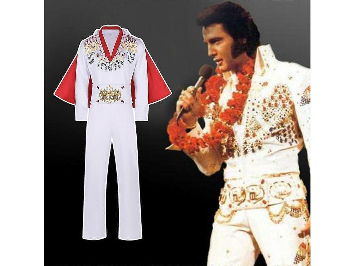 Disfraz Blanco De Elvis Presley Con Capa Para Fiestas De Halloween, Cosplay Y Actuaciones.