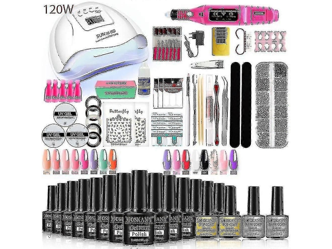 Kit profesional de uñas de gel con lámpara UV de 120 W/54 W y broca para todo tipo de manicuras con esmalte de uñas GOKOCO