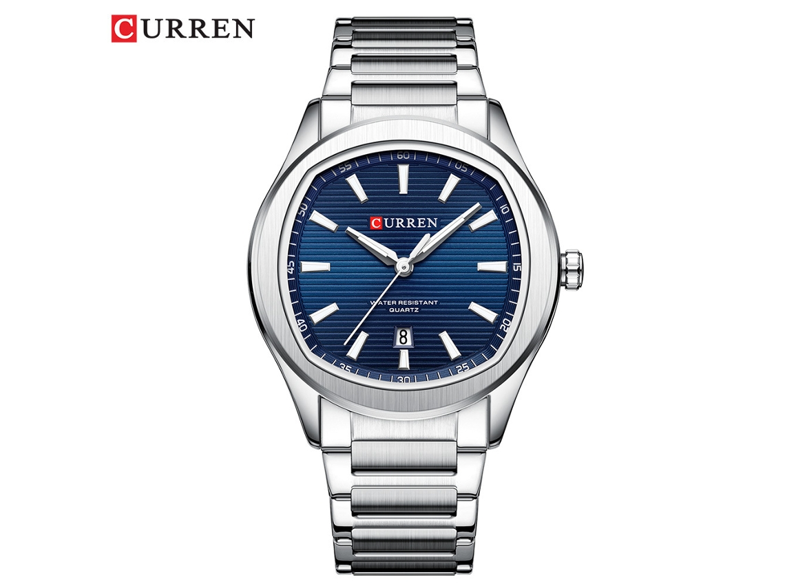 Reloj De Pulsera Sencillo E Impermeable Para Hombre (blanco Y Azul) Con Calendario Y Movimiento De Cuarzo.