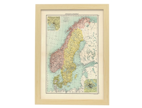 NACNIC Pósters Geográficos En Vintage Mapa De La Península Escandinava Ilustraciones De Antiguos Mapamundis En Tonos Sepia Tamaño A4 Con Marco Blan...