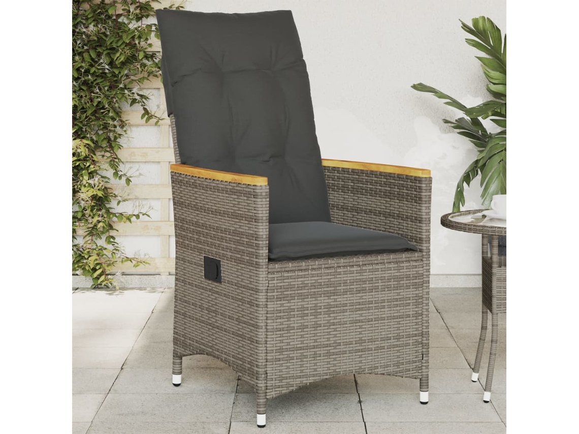 Silla de jardín reclinable gris con cojines DKD Home Decor