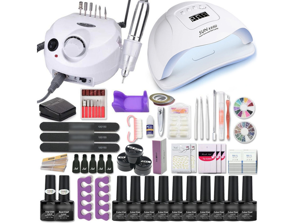 Juego de manicura, Kit de Arte de uñas CUICH con lámpara de uñas Led de 120w/54w, Kit de arte de uñas de pulido de Gel de pulido UV de colores Combo H12