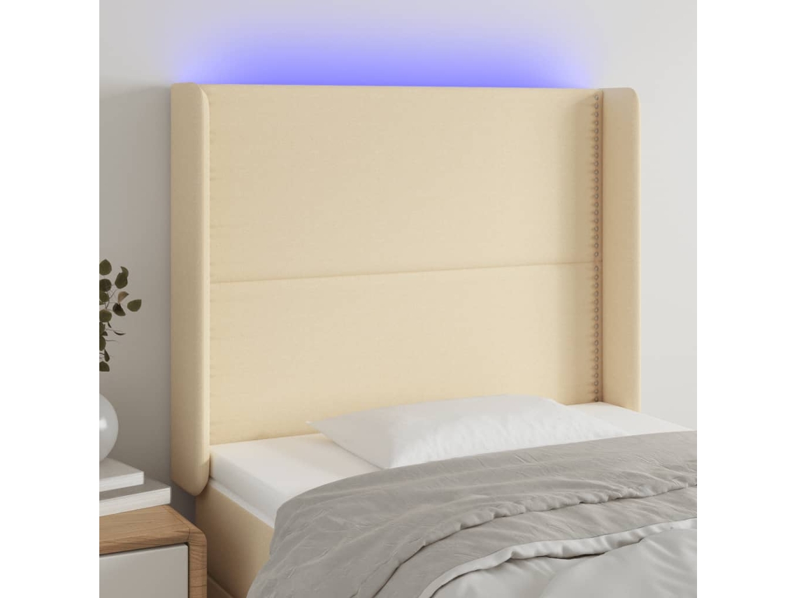 Cabecero Con Led De Tela Color Crema 103x16x118/128 Cm