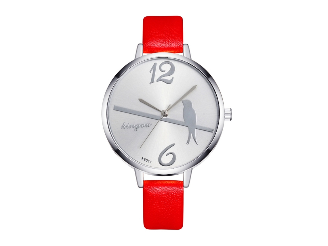 Reloj De Pulsera Informal Para Mujer Con Movimiento De Cuarzo Y Correa De Piel Sintética Roja.