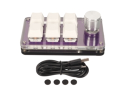Teclado Mecânico Mini 6 Teclas Com Botão Rotativo Luz Rgb Programável Plug And Play Usb Transparente Roxo
