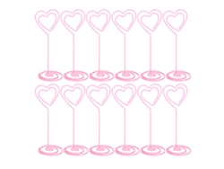 12 Tarjeteros Metálicos Con Clip De Base, Corazones Rosas, Para Uso En La Oficina.