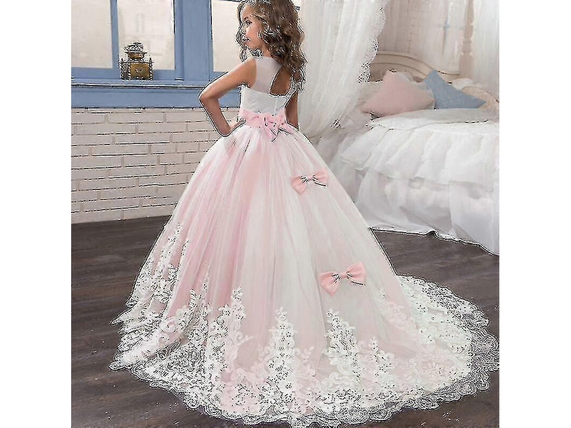 Vestido De Fiesta Para Niñas Princesa Longo Con Encaje Formal Vestido De Novia Menor Talla 4-14 Años Rosa 13 406 Rosado
