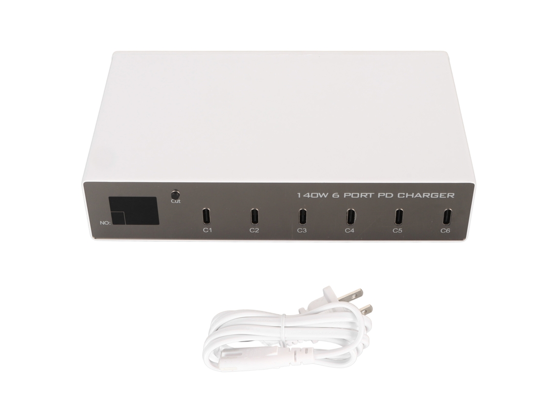 Estación De Carga Usb-c Con Pantalla Lcd, 6 Puertos, Cargador Concentrador De 140 W Para Múltiples Dispositivos, Enchufe Usb.