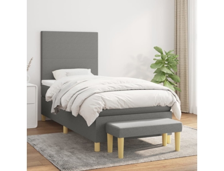 vidaXL Cama con somier y colchón 90x190 cm tela gris oscuro
