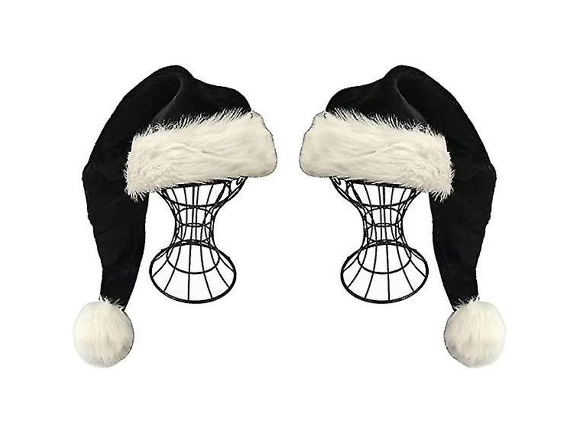 2026-2 Gorros De Papá Noel Negro Para Adultos - Lujo Plush Con Borde Blanco Navideño