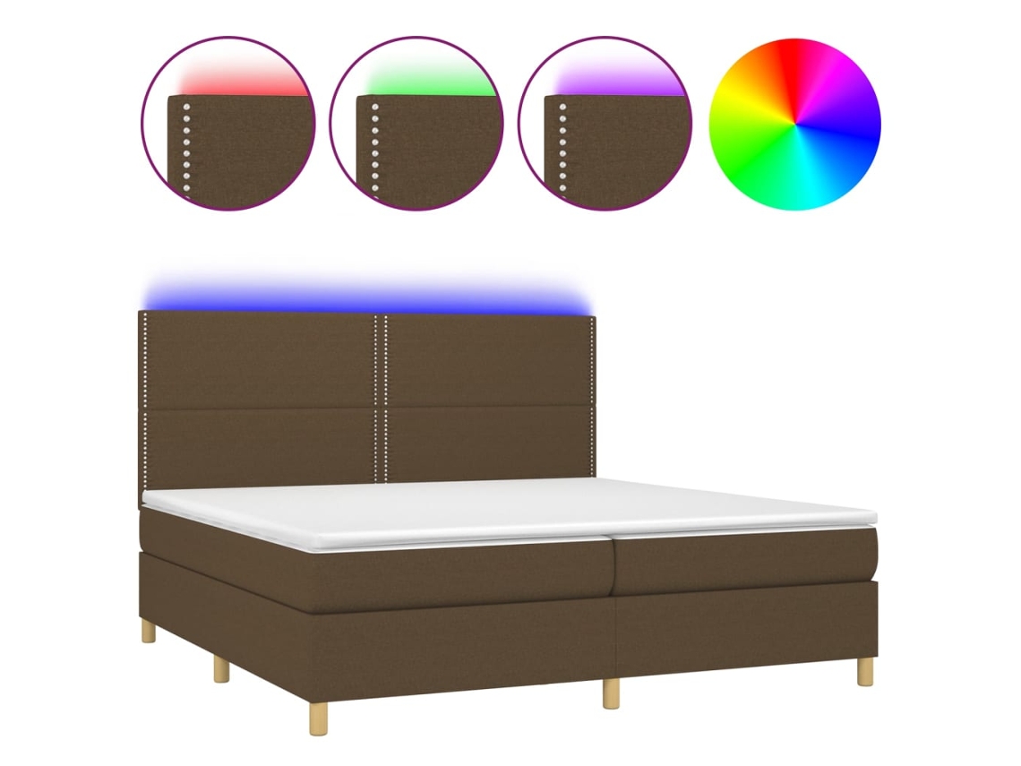 Maison Exclusive - Cama Box Spring Colchón Luces Led Tela Marrón Oscuro 200x200 Cm